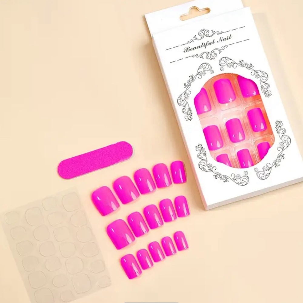 24pcs Glossy Short Square Fake Nails